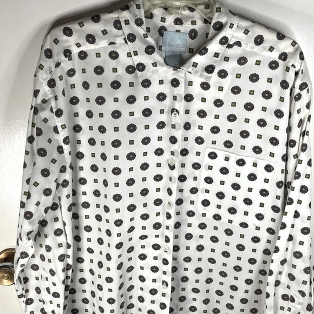 Vintage Levi Strauss Sportswear All Over Print‎ Collared Blue Tag Shirt Size L
